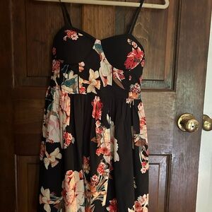 Black and flower print mini dress